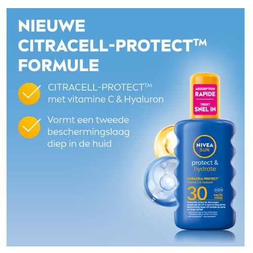 NIVEA SUN Protect & Hydrate Zonnebrand Spray - SPF 30 - Zonnespray - Beschermt en hydrateert - Met Vitamine E - 200 ml