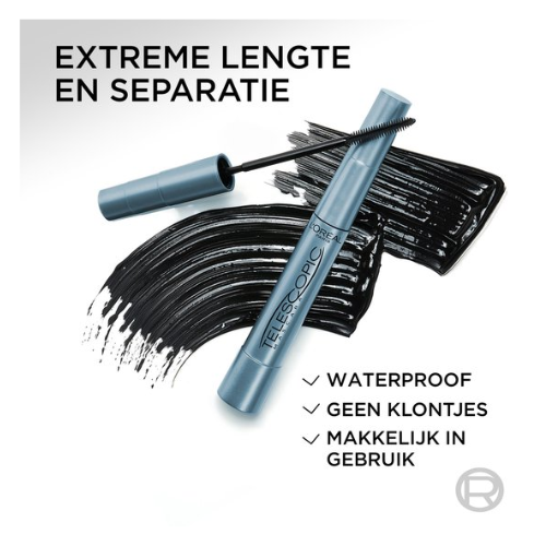 L’Oréal Paris Telescopic Mascara Waterproof - Lengte mascara voor zichtbaar langere wimpers - Volume zonder klontjes - Zwart - 8ml