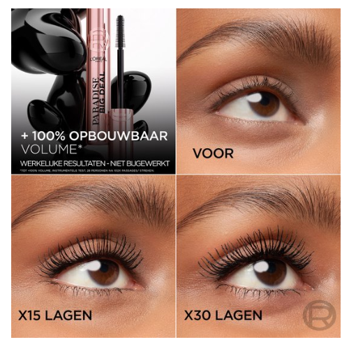L’Oréal Paris Lash Paradise Big Deal Mascara - Opbouwbare volume en lengte - Zijdezachte applicatie zonder klontjes - Zwart