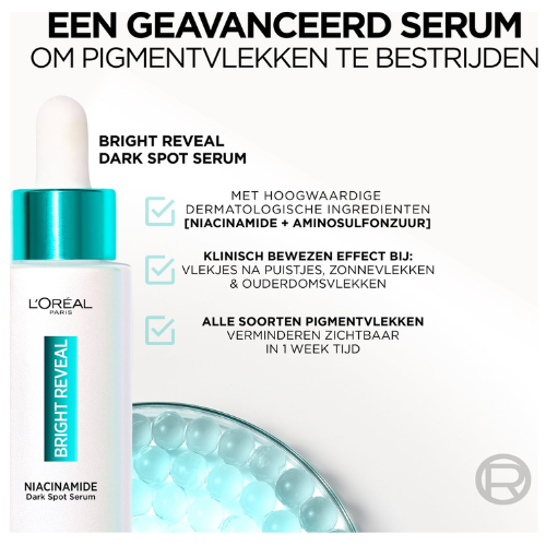 L'Oréal Paris Revitalift Bright Reveal Niacinamide Serum - Verrijkt met Melasyl - Tegen Pigmentvlekken & een Doffe Huid - 30 ml