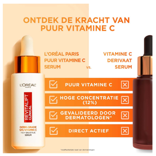 L'Oréal Paris Revitalift Clinical Pure Vitamine C 12% Serum - Samengesteld met vitamine E en salicylzuur - 30ml