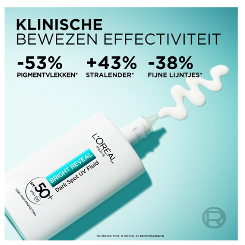 L'Oréal Bright Reveal Dark Spot UV Fluid Moisturizer met SPF50+ - voor een stralendere teint - Vermindert en Corrigeert Pigmentvlekken - 50 ml