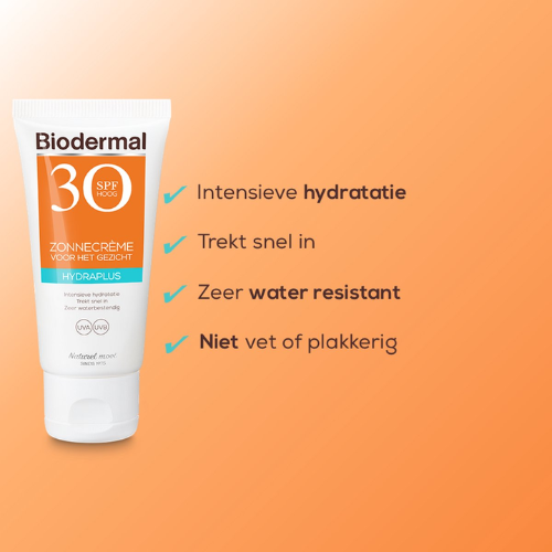 Biodermal Zonnebrand - Zonnebrandcreme gezicht - Hydraplus Face SPF30 50ml