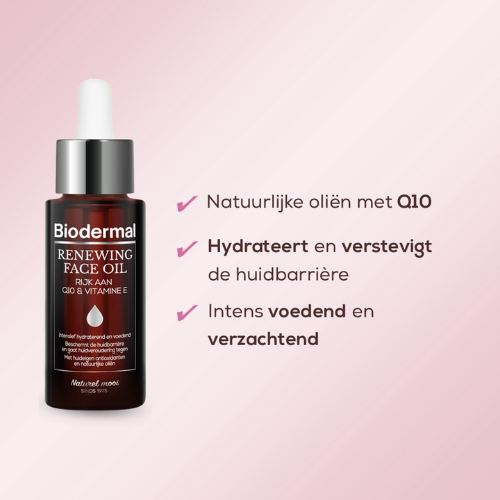 Biodermal gezichtsolie - Renewing Face Oil met krachtige huideigen antioxidanten Q10 - Perfect te mengen met dagcrème - Anti age Olie - 30ml