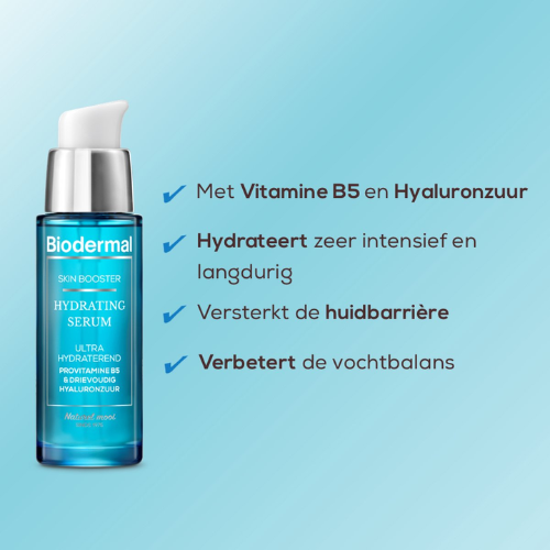 Biodermal Skin Booster Hydrating serum – Ultra hydraterend, Hydrateert zeer intensief en langdurig met hyaluronzuur en Vitamine B - Hyaluronzuur serum 30ml