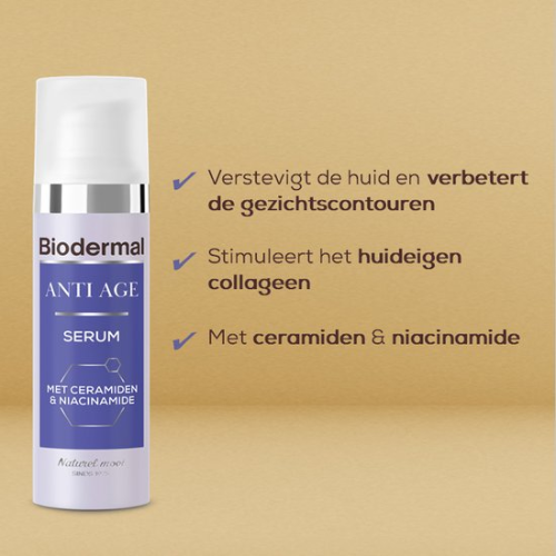 Biodermal Anti Age Serum - Serum voor een stralende huid met mix van huideigen ceramiden en Niacinamide - stimuleert de natuurlijke collageenproductie - 30 ml