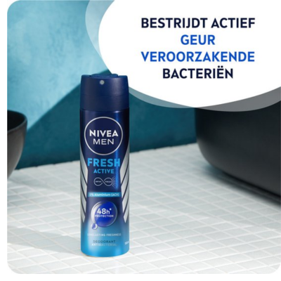 NIVEA MEN Fresh Active Deodorant Spray - Deo Beschermt 48 uur - Aluminiumvrij -150ml