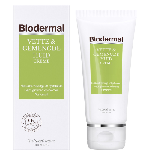 Biodermal Dagcreme Vette & Gemengde Huid - 50ml - Helpt glimmen voorkomen