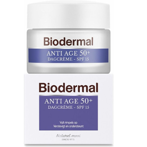 Biodermal Anti Age dagcrème 50+ - Dagcrème met hyaluronzuur en vitamine E - met - SPF15 - Helpt rimpels verminderen - 50ml