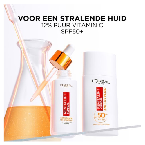 L’Oréal Paris Revitalift Clinical Anti-UV Fluid SPF 50 met Vitamine C* - Voorkomt de Eerste Tekenen van Huidveroudering - 50ml