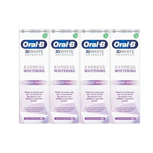 Oral B - Tandpasta - 3D White Advanced - Express Whitening - Glossy White -voordeelverpakking - 4 x  75ml