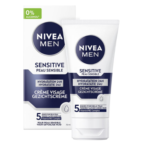 NIVEA MEN Sensitive Dagcrème Gezicht - 24H Hydratatie - Moisturizer - Gezichtscrème - Voordeelverpakking 2 x75 ml