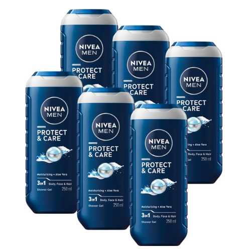NIVEA MEN Protect & Care Douchegel - 3-in-1 Shower Gel Met aloë vera - Shampoo - Voordeelverpakking - 6 x 250 ml