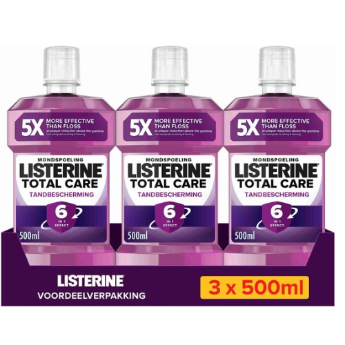 LISTERINE Mondwater Total Care Tandbescherming - mondspoeling - complete bescherming voor sterke tanden - 3 x 500 ml