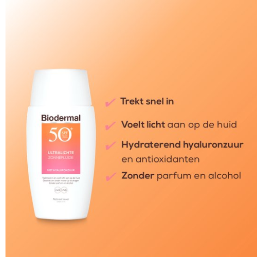 Biodermal Ultralichte Zonnefluide - Zonnebrand met SPF50+ - met hyaluronzuur - Zonnebrand gezicht