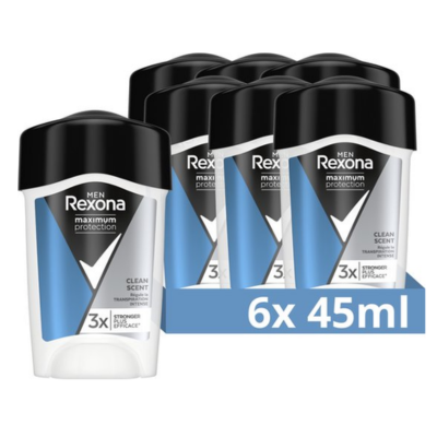 Rexona Men Maximum Protection Anti-Transpirant Crème Stick - Clean Scent - 6 x 45 ml - Voordeelverpakking