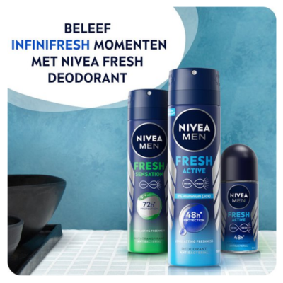NIVEA MEN Fresh Active Deodorant Spray - Deo Beschermt 48 uur - Aluminiumvrij -150ml