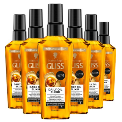 Gliss Oil Nutritive - Daily Oil Elixer - Haarverzorging - Haar Olie - Voeding - Stug en Beschadigd Haar - Voordeelverpakking - 6x 75ml
