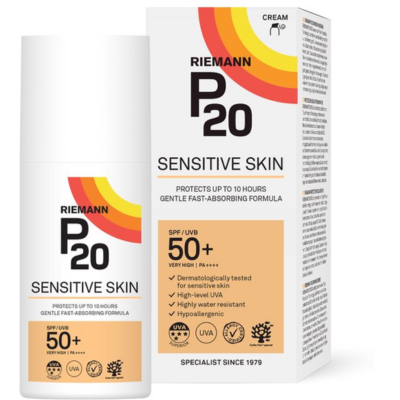 P20 Sensitive Skin SPF 50+ - Zonnebrand crème voor de gevoelige huid - Tot 10 uur zonbescherming - Hoge UVA-bescherming - 100% parfumvrij - factor 50+ - 200 ml