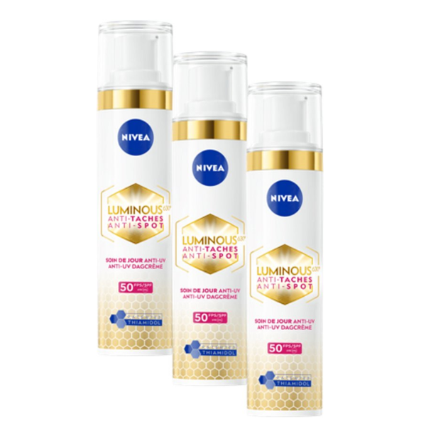 NIVEA Cellular LUMINOUS630 Anti-Spot Dagcrème voor Vrouwen - Anti-Pigment Creme - Pigmentvlekken - Gezichtsverzorging Alle huidtypen - SPF 50 - 3 x 40 ml
