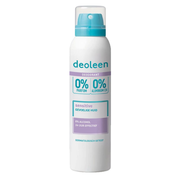 Deoleen 0% Aluminium - Deodorant Sensitive - 24 uur effectieve bescherming - 0% parfum & 0% alcohol - Dermatologisch getest - Anti-witte strepen - 150 ml