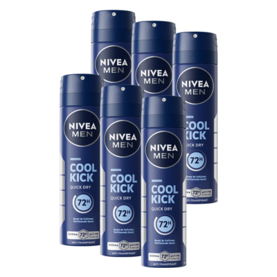 NIVEA MEN Cool Kick Deodorant Spray - Anti-Transparant Deo - 72u Bescherming - Voordeelverpakking - 6 x 150 ml