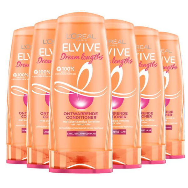 L'Oréal Paris Elvive Dream Lengths Conditioner - Voor lang, beschadigd haar - Herstellende conditioner - 6x200ml