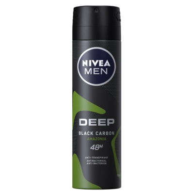 NIVEA MEN Deep Amazonia Deodorant Spray - 48 uur bescherming - Met black carbon - Antibacterieel - Amazonia-geur - 150ml