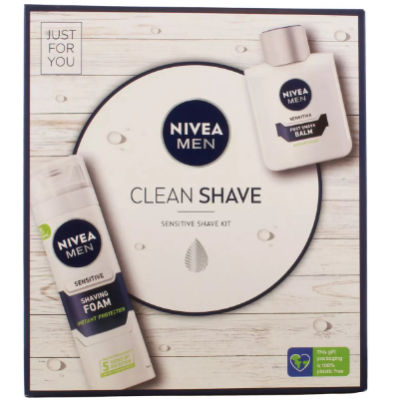 Nivea Men Giftset Clean Aftershave Balsem 100 ml + Sensitive Sensitive Scheerschuim 200